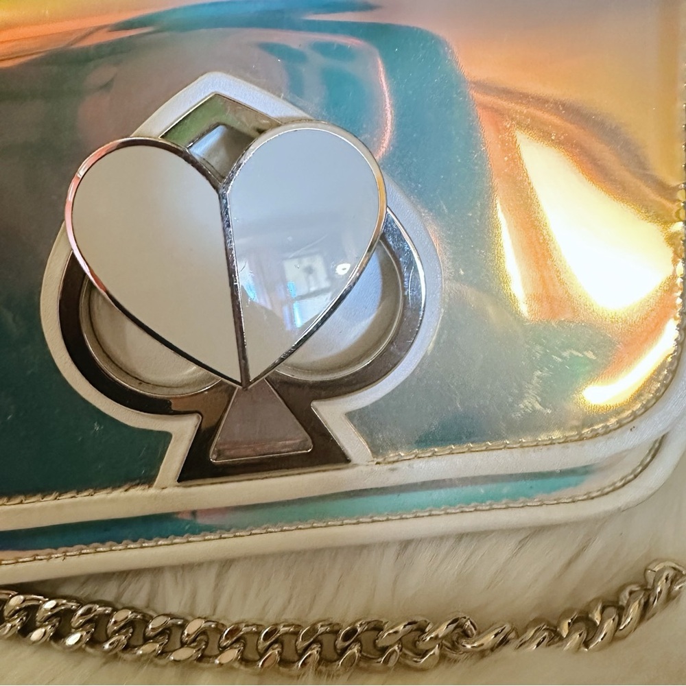 RARE Kate Spade Nicola Optic White Hologram Iridescent Spade Twistlock Purse